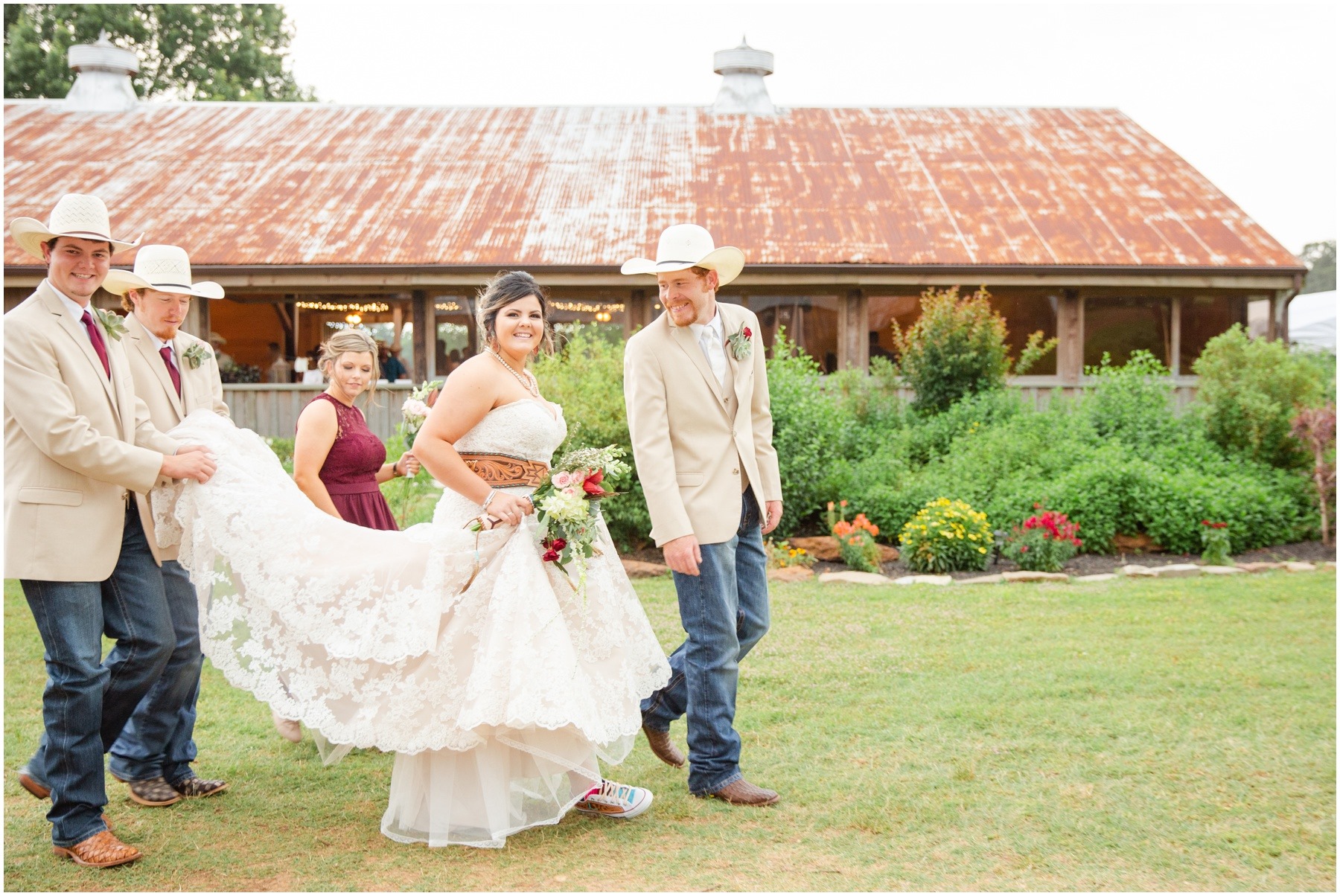 bride and groom walking together